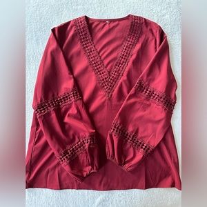 Viracy V Neck Lantern Long Sleeve Blouse